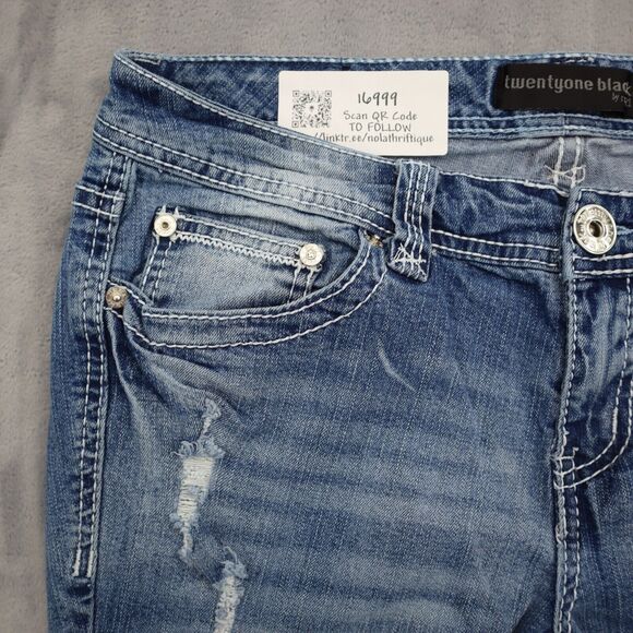 Twentyone Black by RU21 Pants Womens 12 Blue Denim Slimboot Distressed Jeans - Picture 11 of 16
